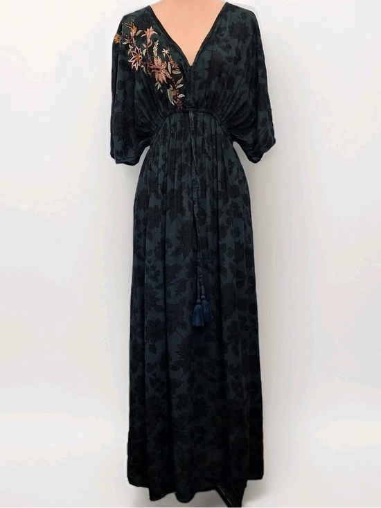 Cost Plus World Market Dresses & Skirts - Cost Plus World Market Black Floral Embroidered Maxi Dress with Tassel